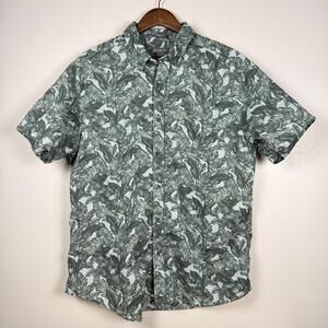 Eddie Bauer Mens XL Tropical Leaf Print Button Down Shirt Short Sleeve Classic